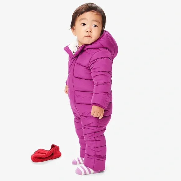 Purple/Pink Hooded Baby Snowsuit Parka Puffer Suit 6-12 Months